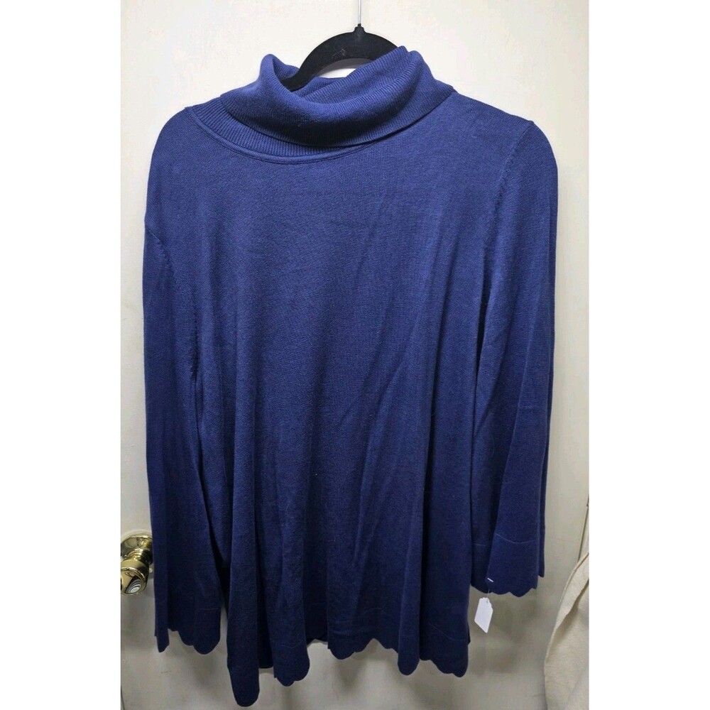 Isaac Mizrahi Live Sweater Women’s 1X Deep Blue Turtleneck W/ Scallop Hem Knit